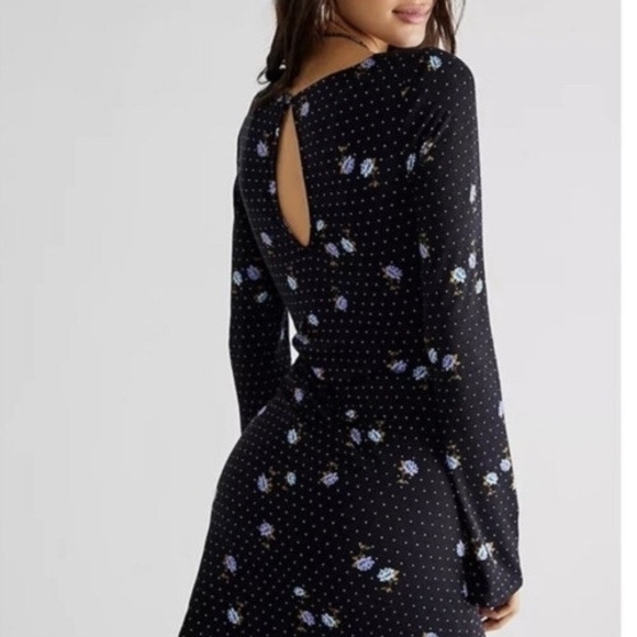 Free People Celia Mini Dress in black with a floral polka dot pattern - Picture 5 of 12